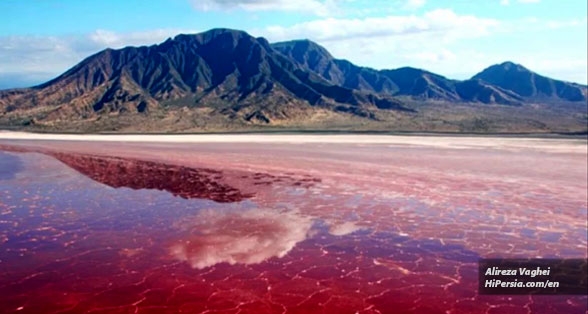 Pink lake in Lipar Lagoon