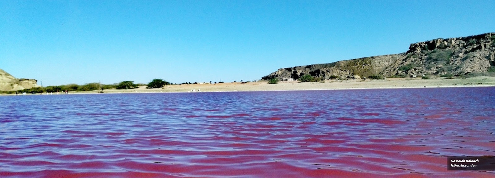 Pink lake in Lipar Lagoon